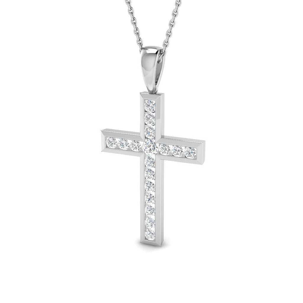 0.5 Carat D-E/VS Lab Grown Round Diamond Cross Pendant 9k White Gold ,Ready To Ship