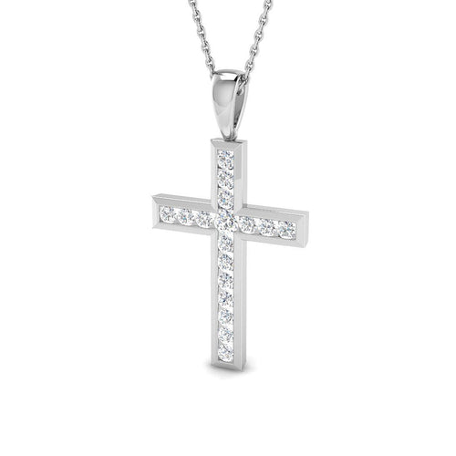 0.5 Carat D-E/VS Lab Grown Round Diamond Cross Pendant 9k White Gold ,Ready To Ship