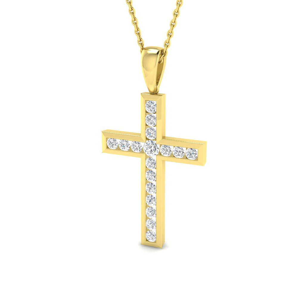 Lab Grown Diamond Cross Pendant Channel Set Round Diamonds