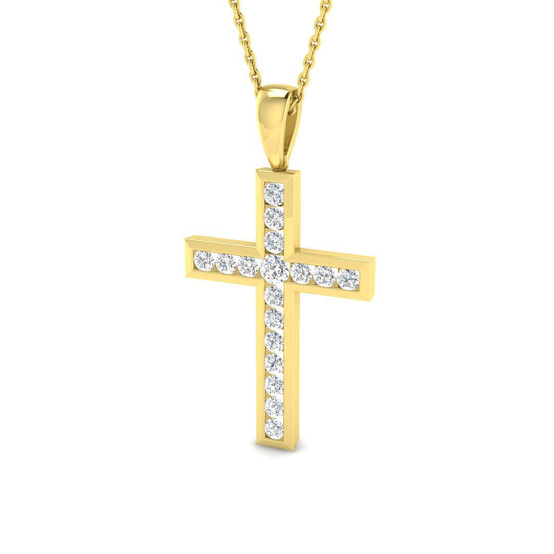 Lab Grown Diamond Cross Pendant Channel Set Round Diamonds
