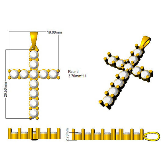 2.1 Carat D-E/VS Lab Grown Round Diamond Cross Pendant 9k Yellow Gold Ready To Ship