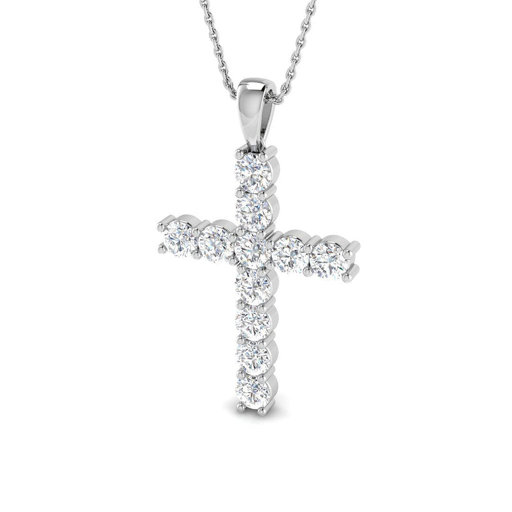 2.1 Carat D-E/VS Lab Grown Round Diamond Cross Pendant 18k White Gold Ready To Ship
