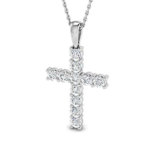 1.1 Carat D-E/VS Lab Grown Round Diamond Cross Pendant 9k White Gold Ready To Ship