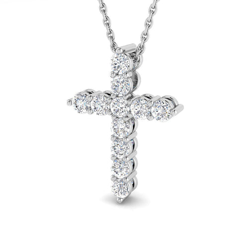 0.5 Carat D-E/VS Lab Grown Round Diamond Cross Pendant 9k White Gold Ready To Ship