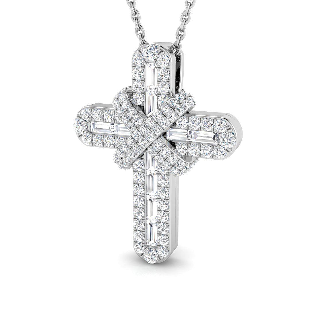 9ct White Gold 0.6ct Natural Diamond Cross Pendant