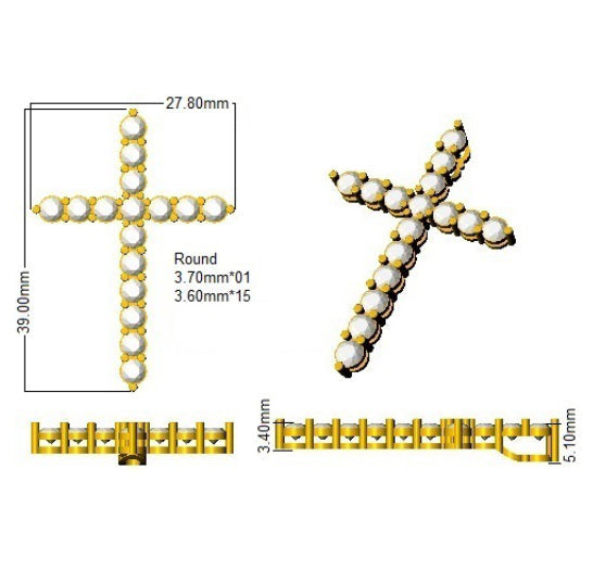3 Carat D-E/VS Lab Grown Round Diamond Cross Pendant 9k Yellow Gold Ready To Ship