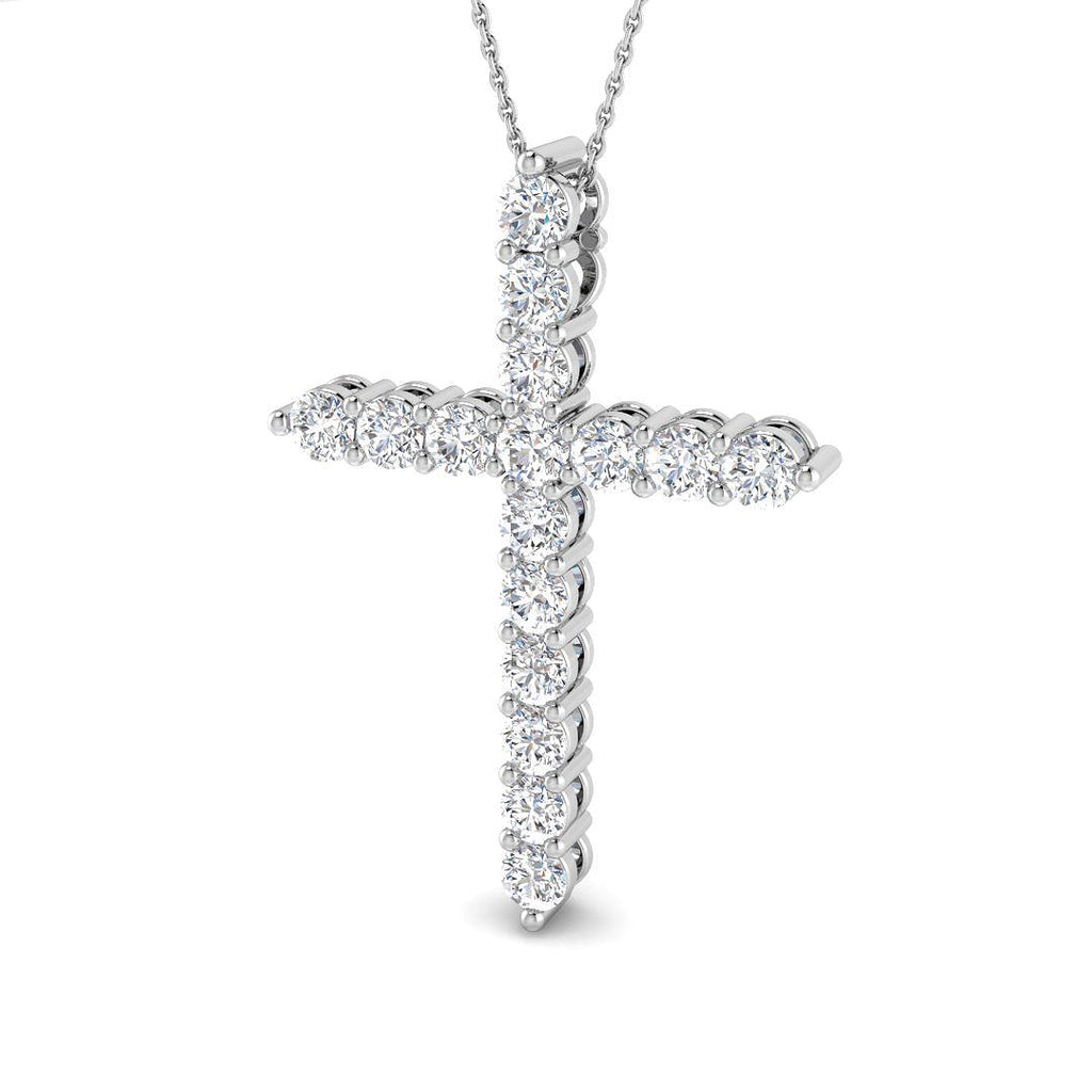3 Carat D-E/VS Lab Grown Round Diamond Cross Pendant 9k White Gold Ready To Ship