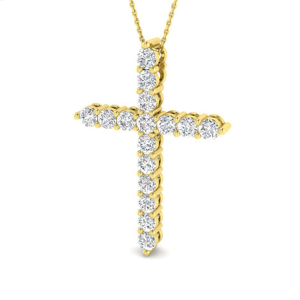 3 Carat D-E/VS Lab Grown Round Diamond Cross Pendant 9k Yellow Gold Ready To Ship