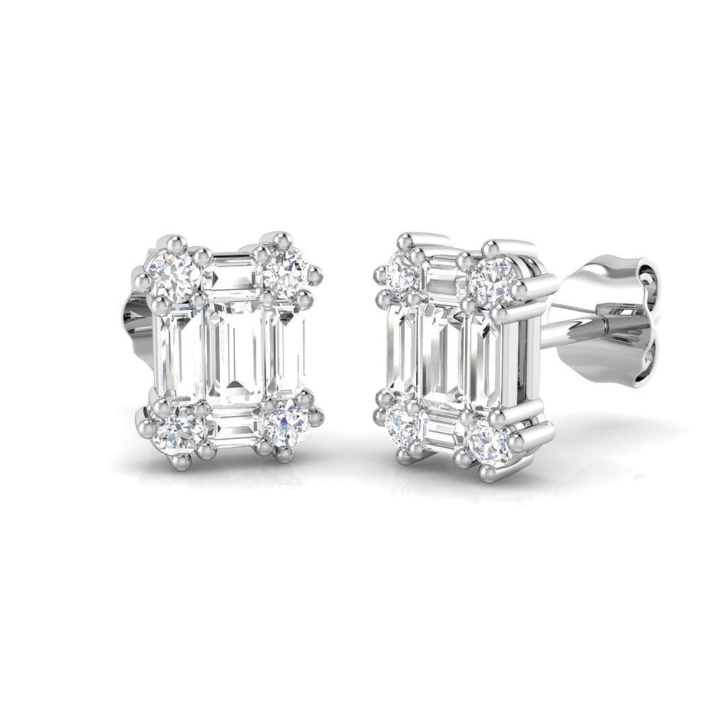 Stud Earrings with Square Baguette Cluster | 1ct Gold