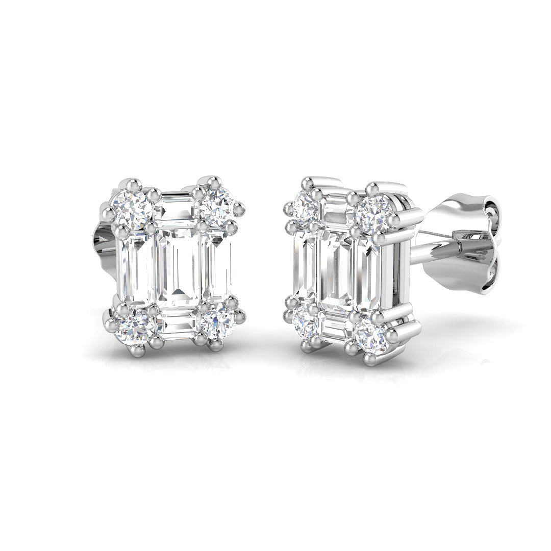 Stud Earrings with Square Baguette Cluster | 1ct Gold