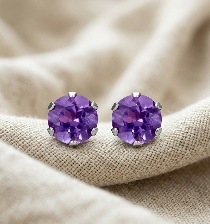 4mm Amethyst Stud Earrings in 9k White Gold