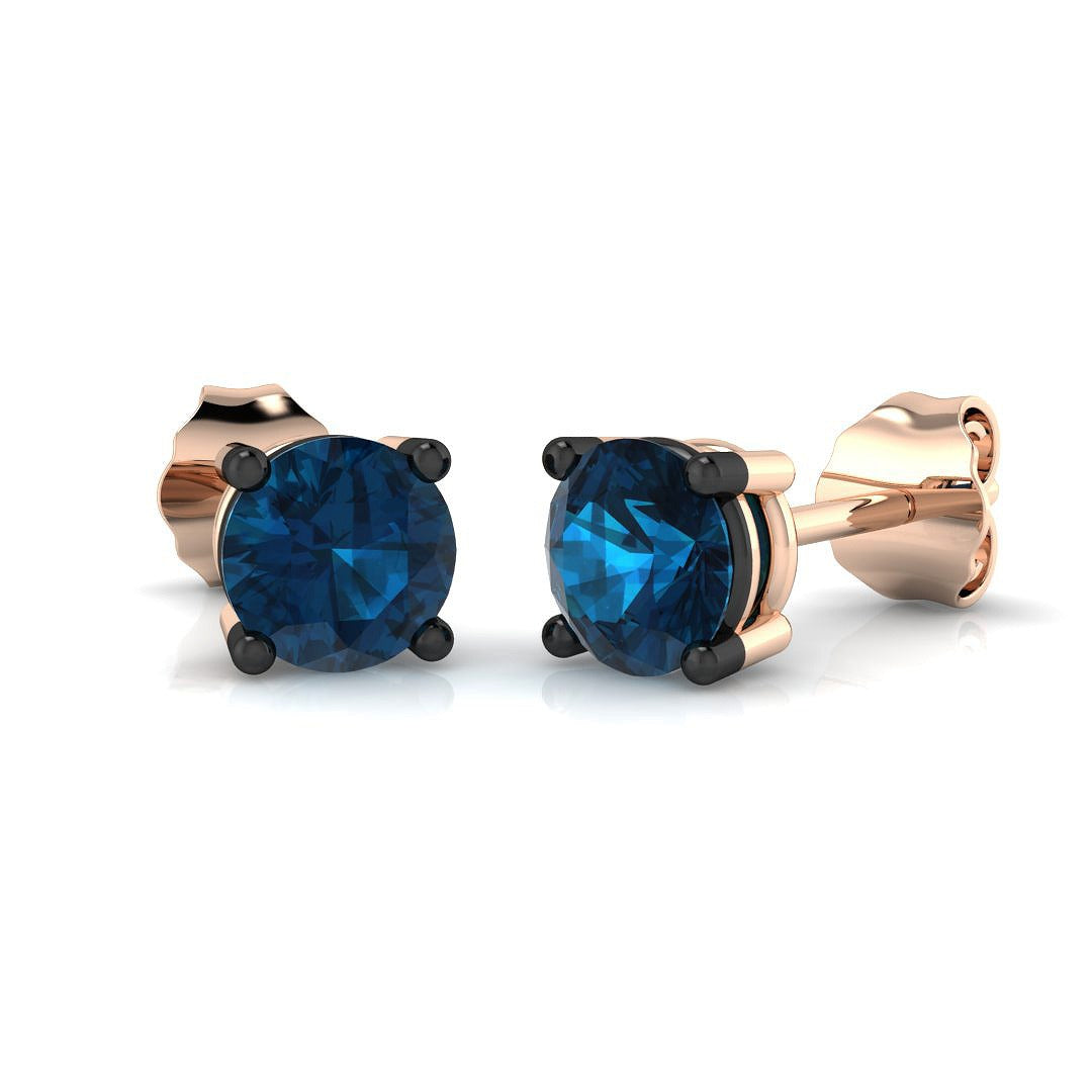 Stud Earrings with London Blue Topaz Solitaire | Gold