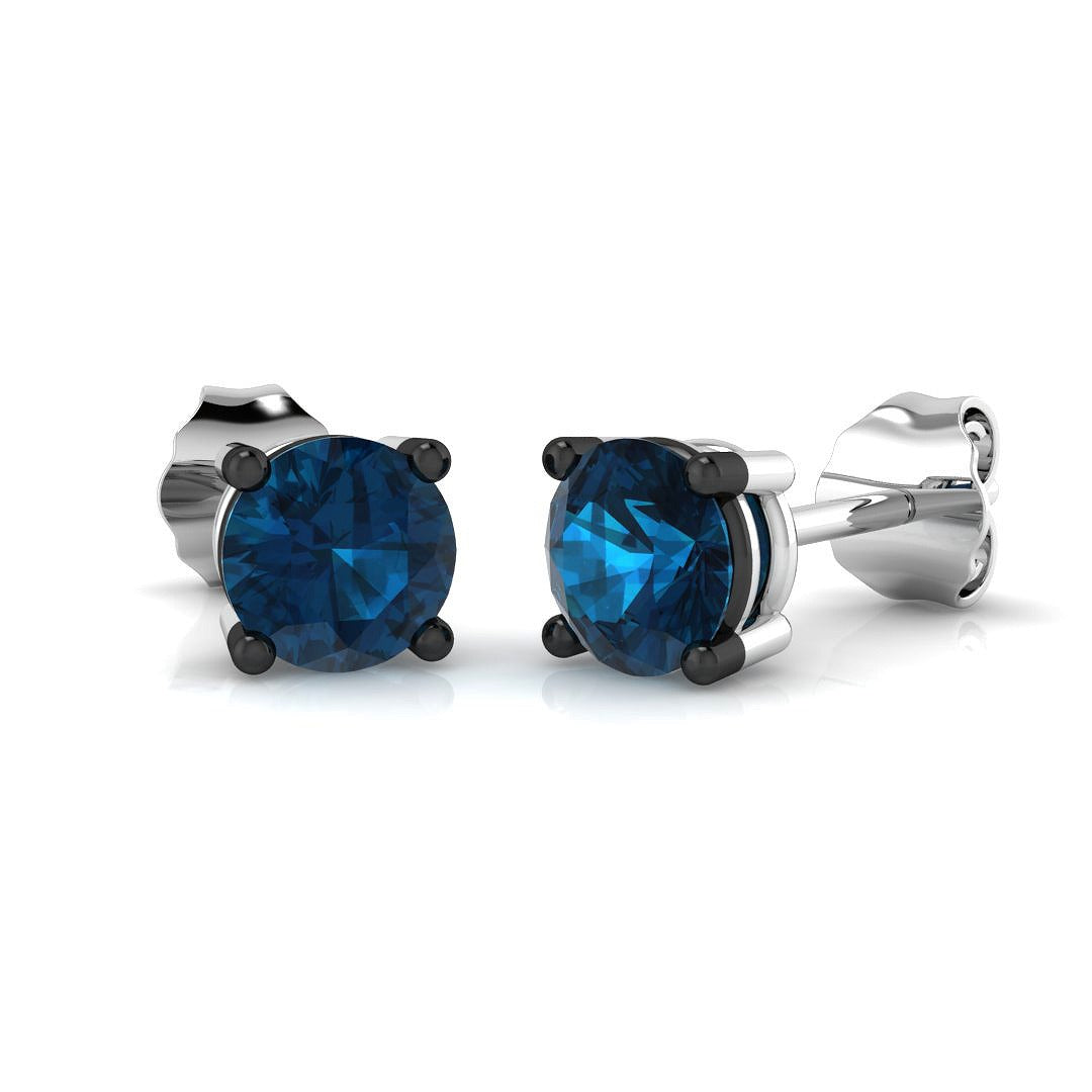 Stud Earrings with London Blue Topaz Solitaire | Gold
