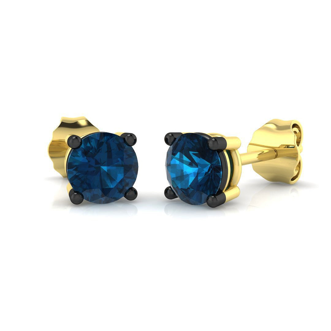 Stud Earrings with London Blue Topaz Solitaire | Gold