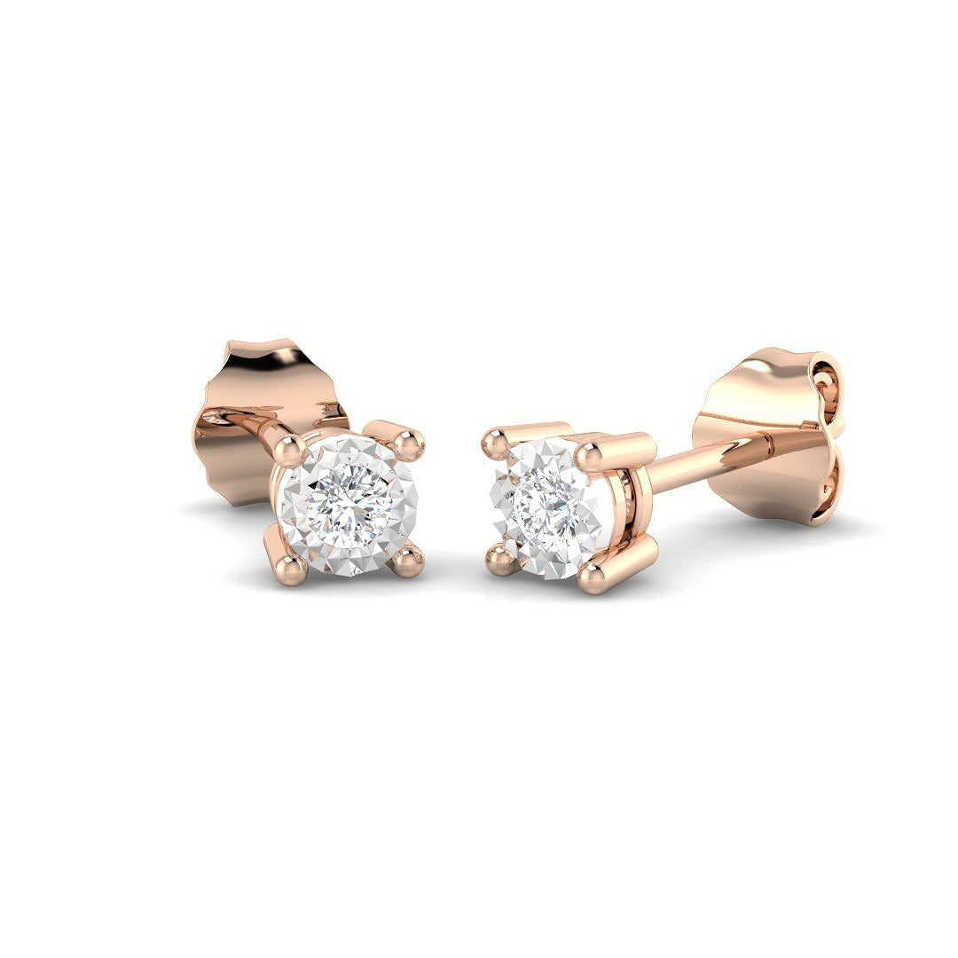 Stud Earrings with Round Cut Diamond Solitaire | Gold