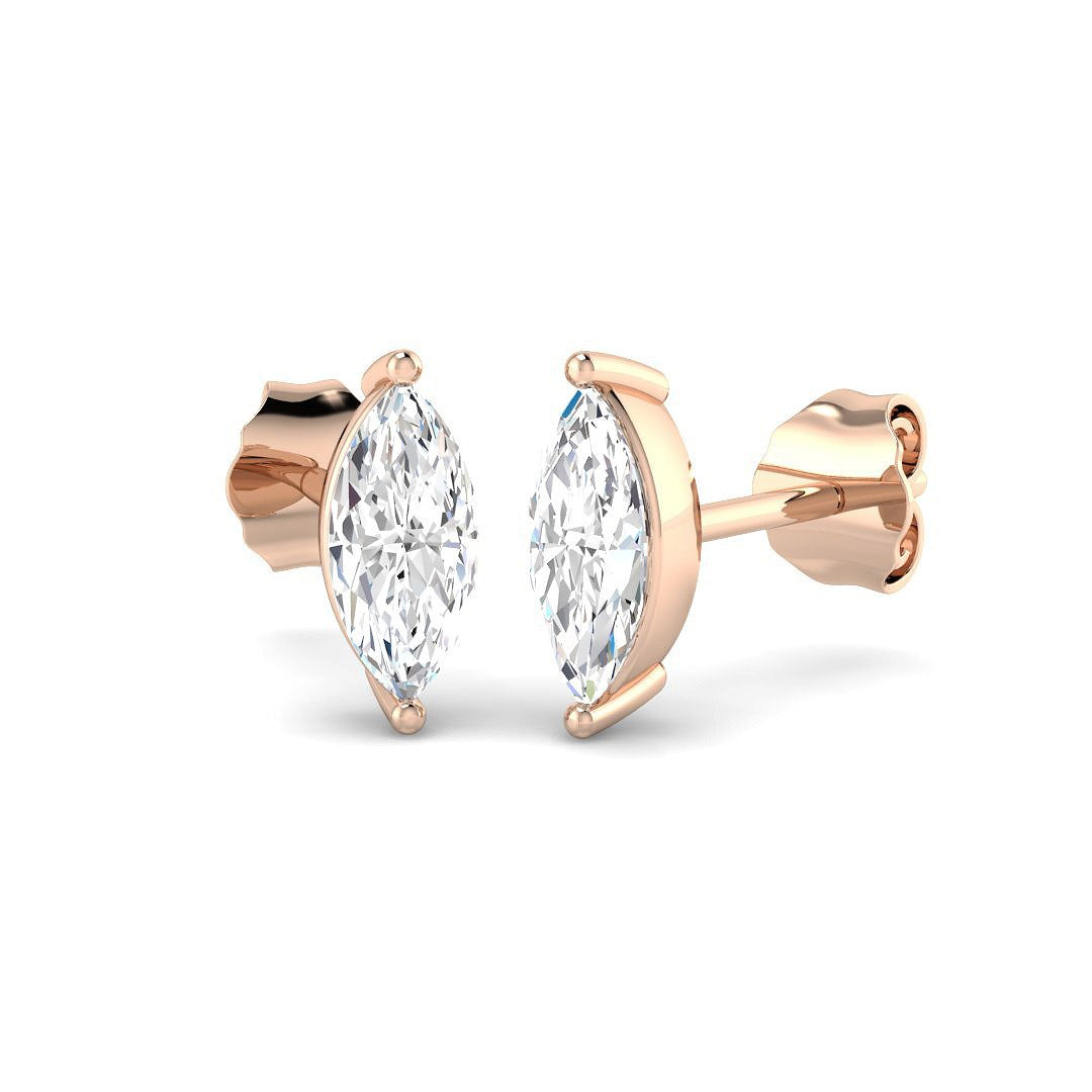 Stud Earrings with Marquise Cut Diamond Solitaire | Gold