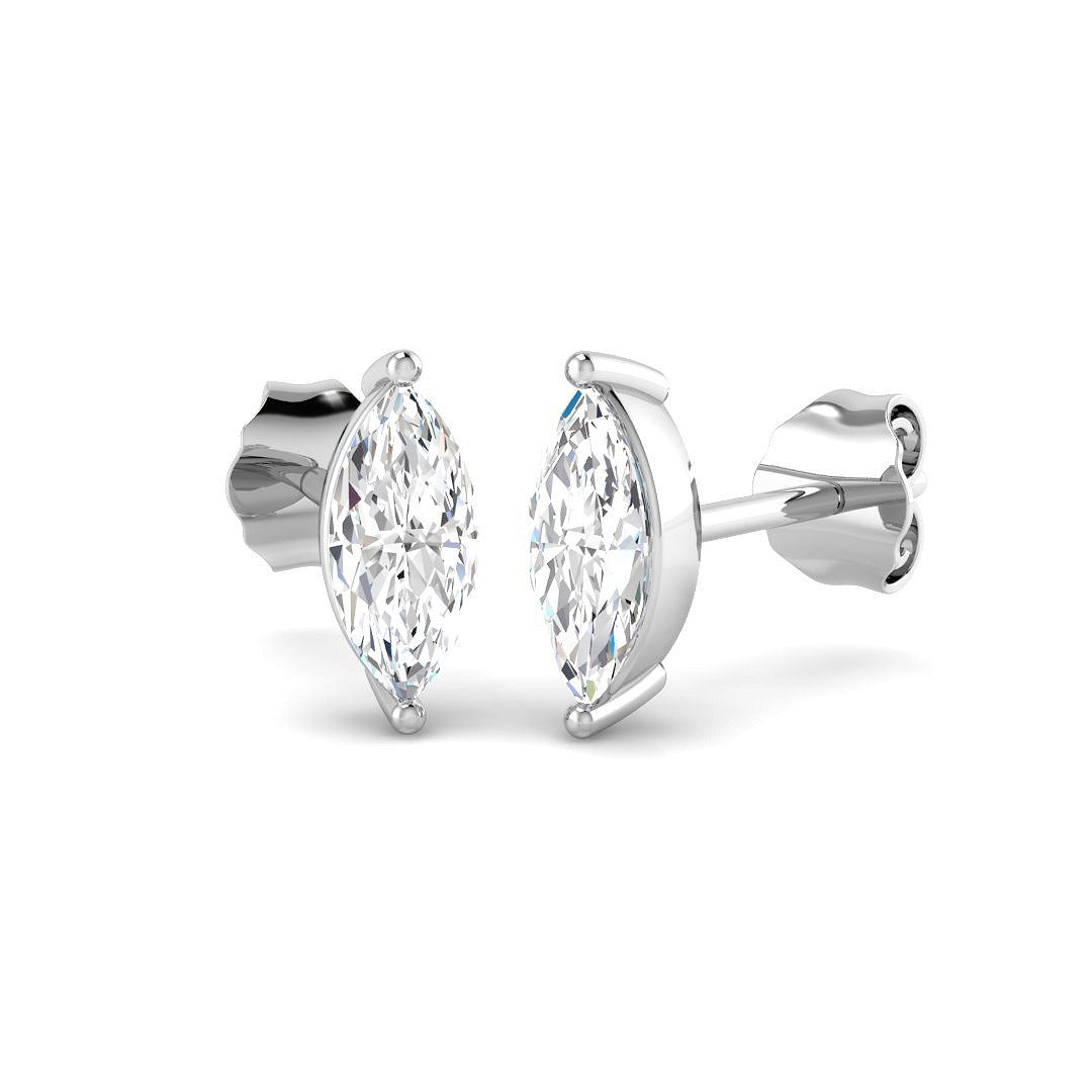 Stud Earrings with Marquise Cut Diamond Solitaire | Gold