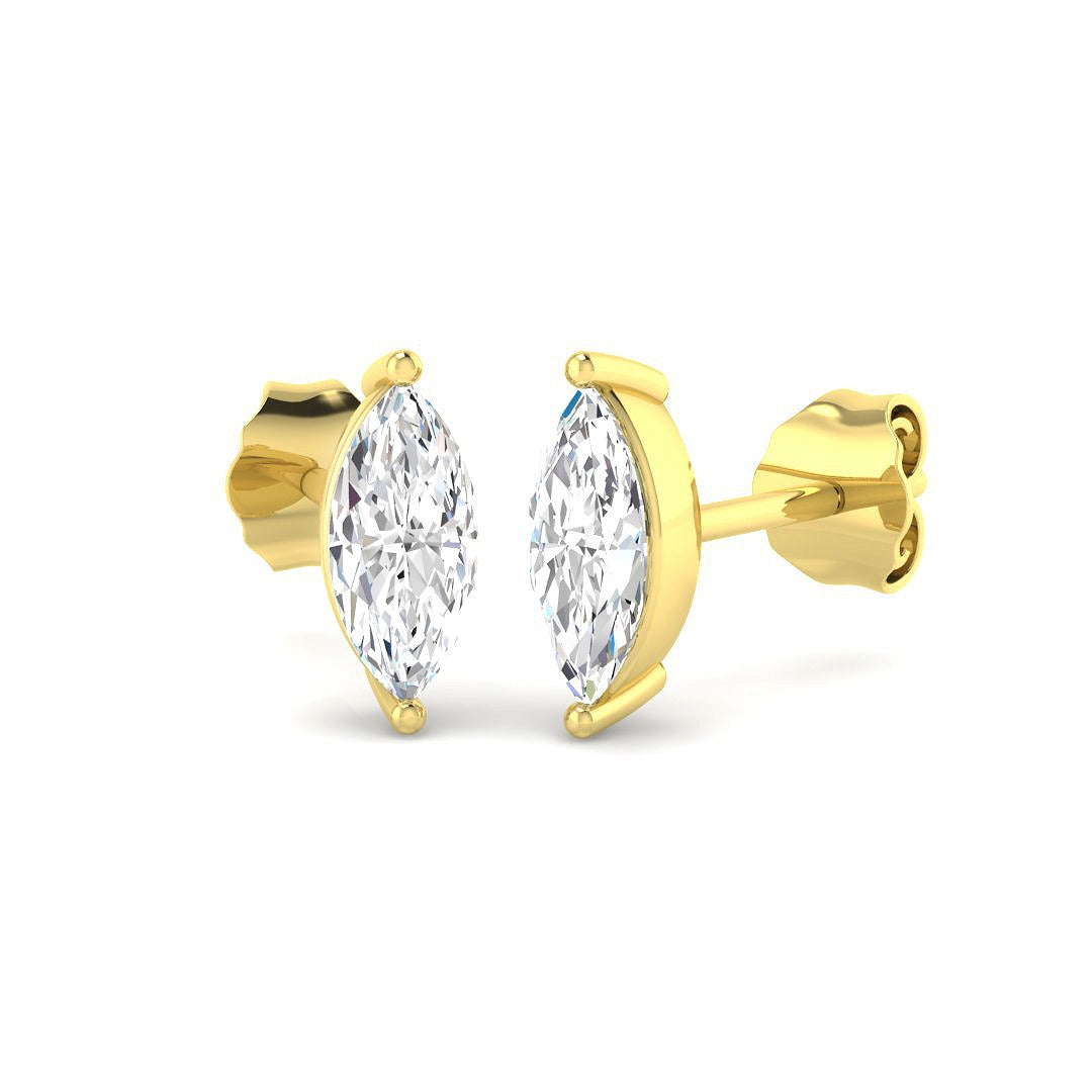 Stud Earrings with Marquise Cut Diamond Solitaire | Gold