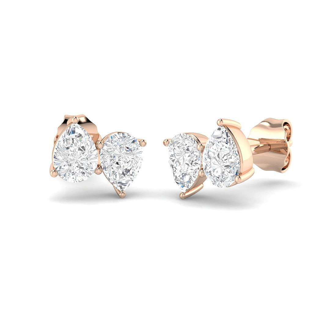 Stud Earrings with Pear Cut Diamond Toi et Moi Cluster | Gold