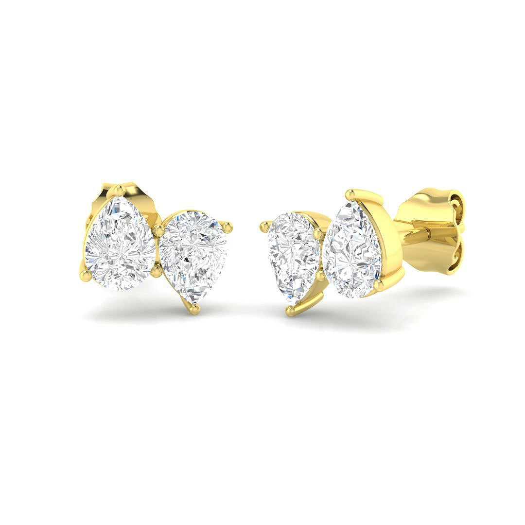 Stud Earrings with Pear Cut Diamond Toi et Moi Cluster | Gold