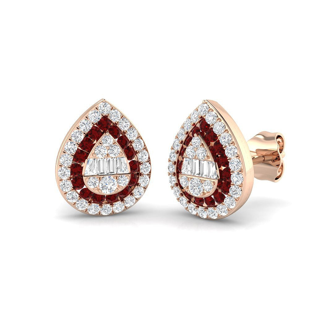 Luxury Ruby Gemstone Halo Stud Earrings