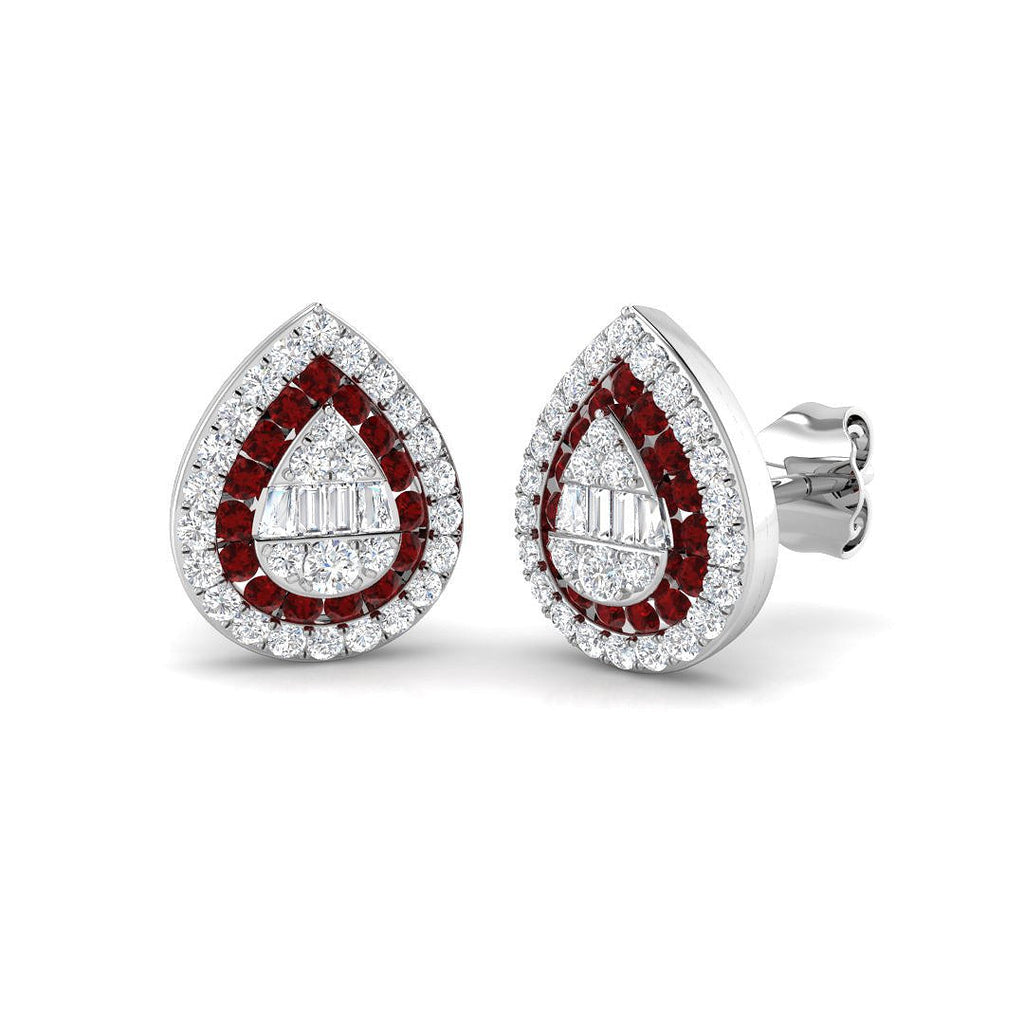 Ruby Gemstone Halo Stud Earrings with Diamond Halo