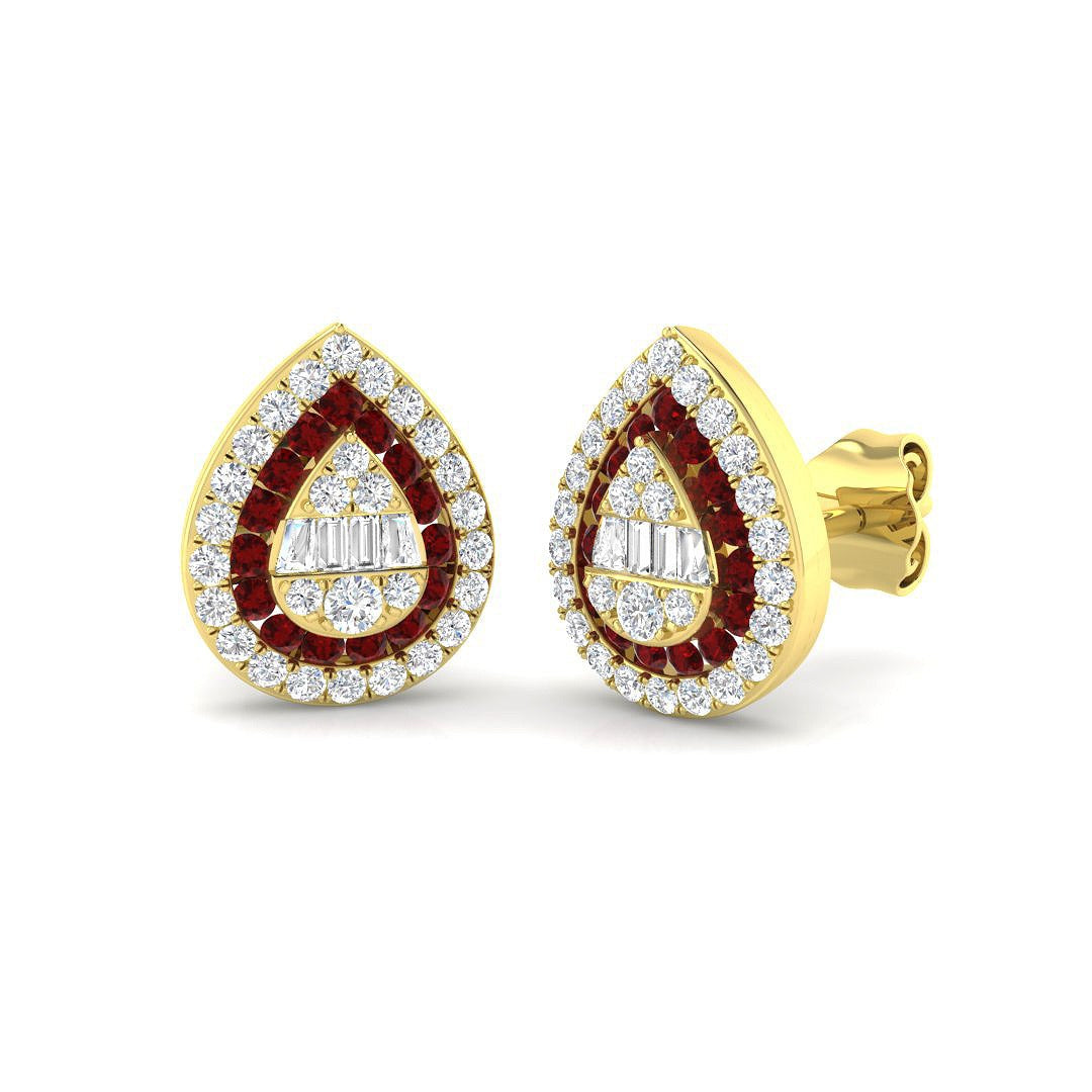 Ruby Gemstone Halo Stud Earrings in Teardrop Style