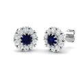 Blue Sapphire Halo Stud Earrings in White Gold