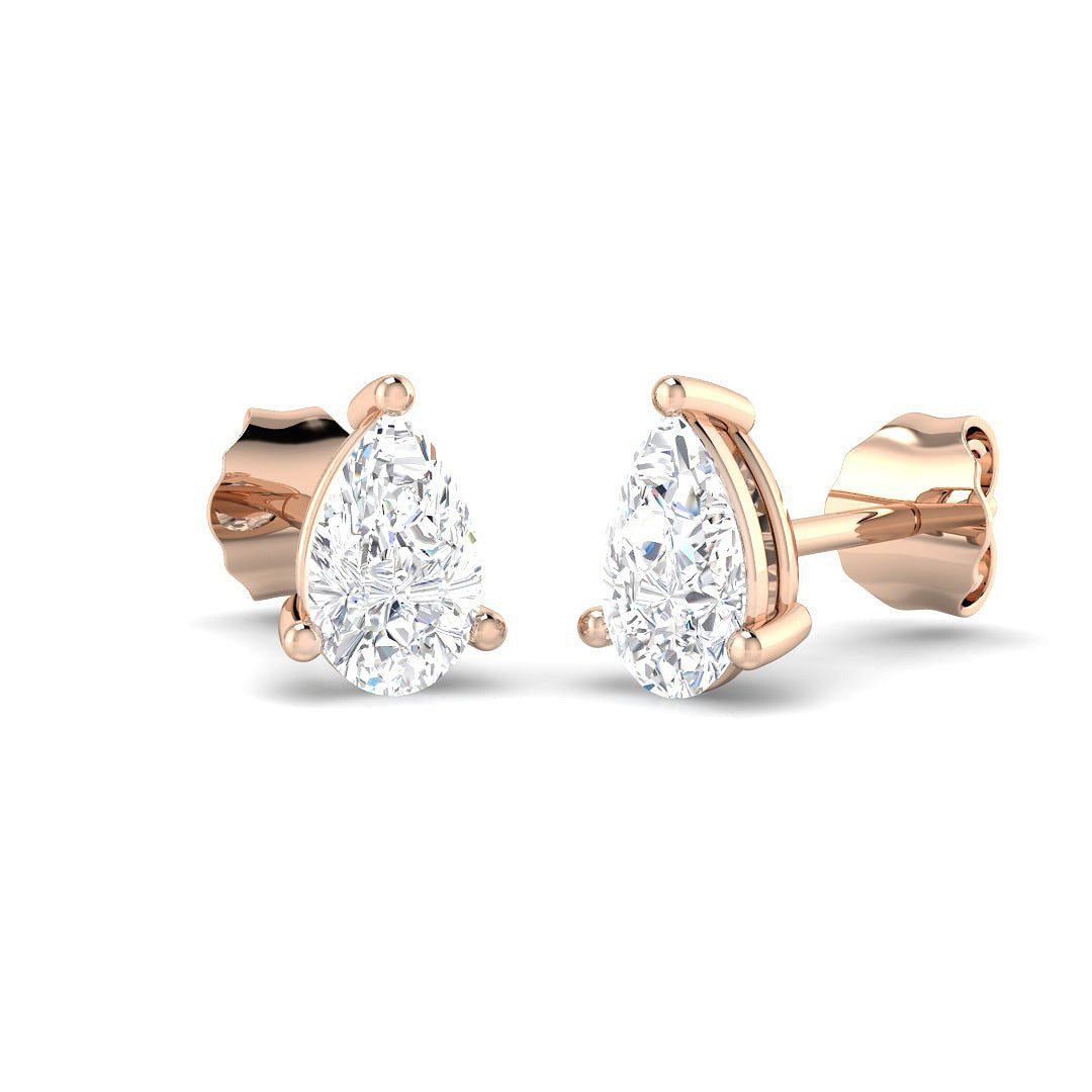 Stud Earrings with Pear Cut Diamond Solitaire | Gold