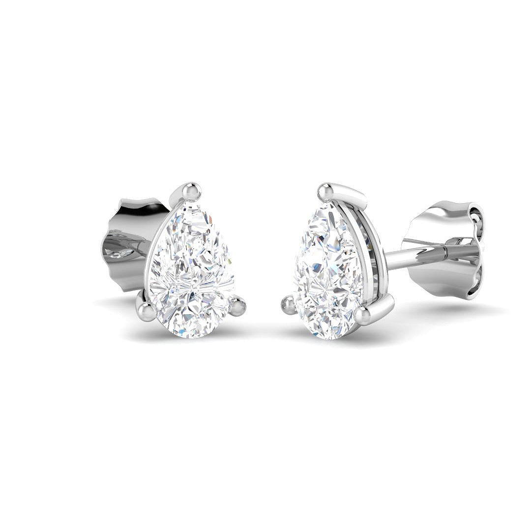 Stud Earrings with Pear Cut Diamond Solitaire | Gold