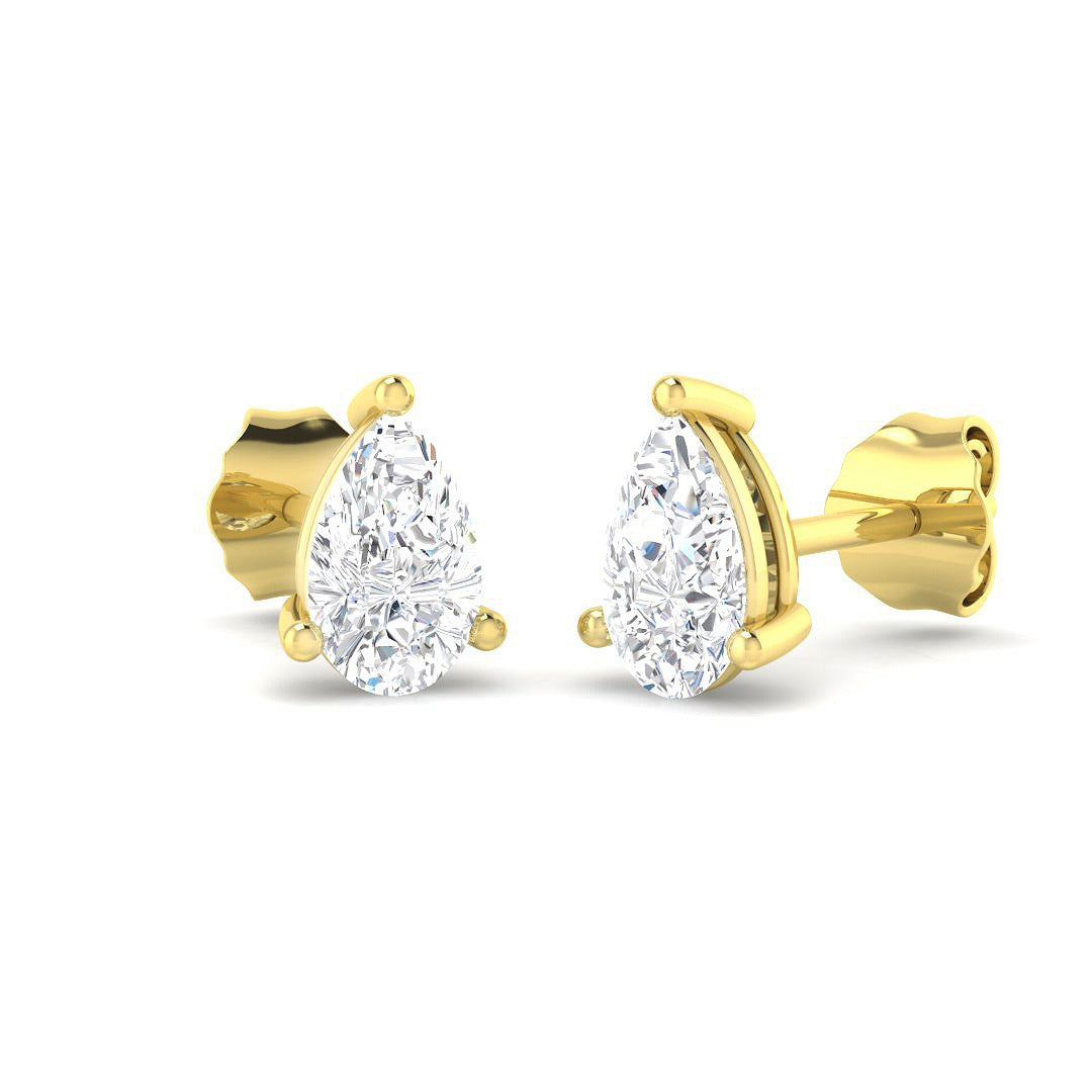 Stud Earrings with Pear Cut Diamond Solitaire | Gold