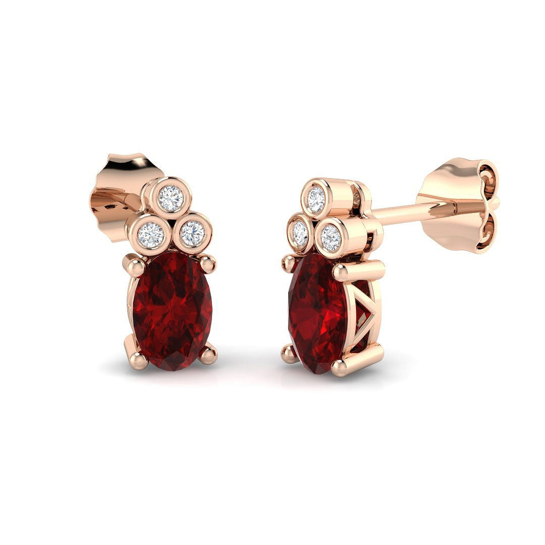 Oval Ruby with Natural Round Diamond Studs for Gift