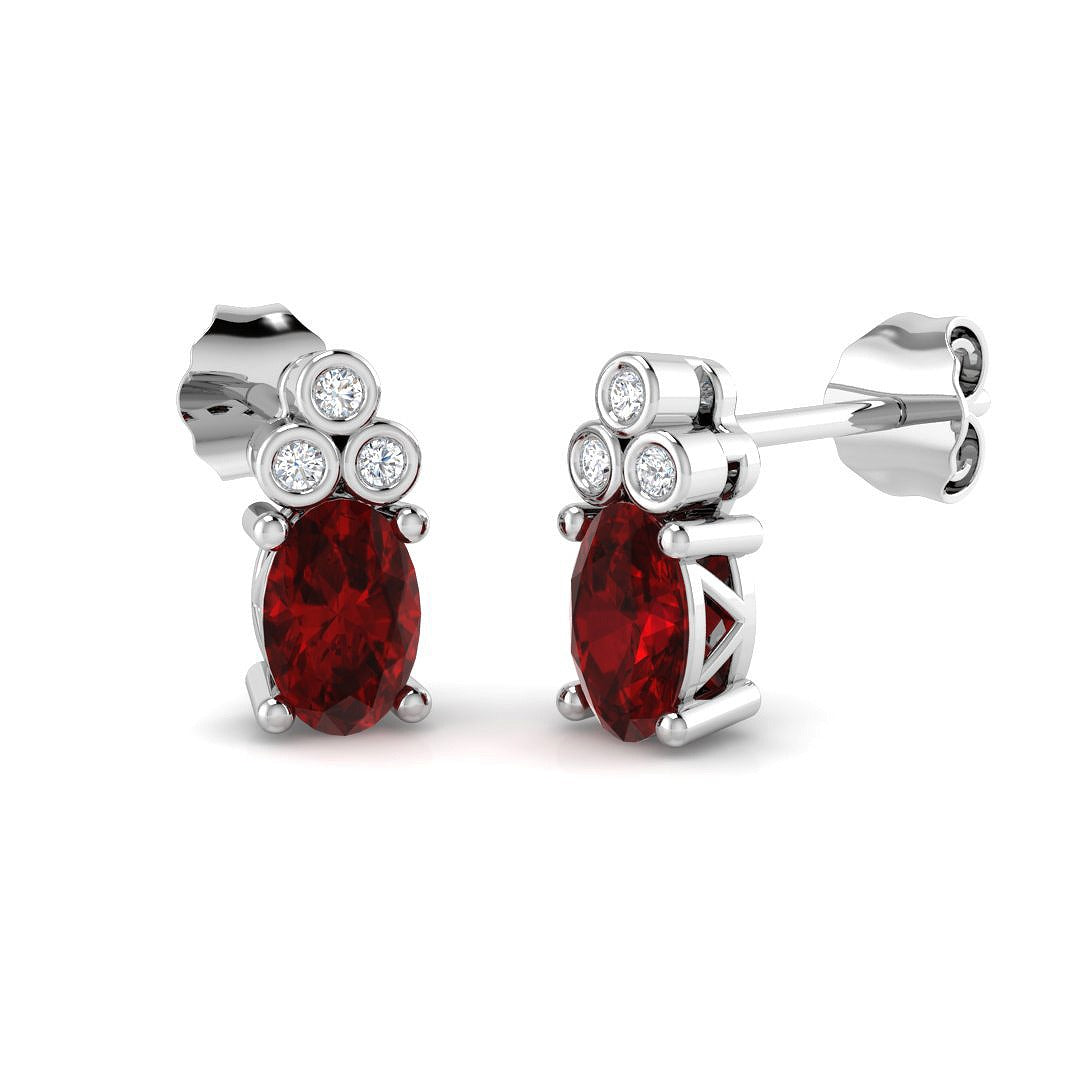 Oval Ruby with Natural Round Diamond Studs