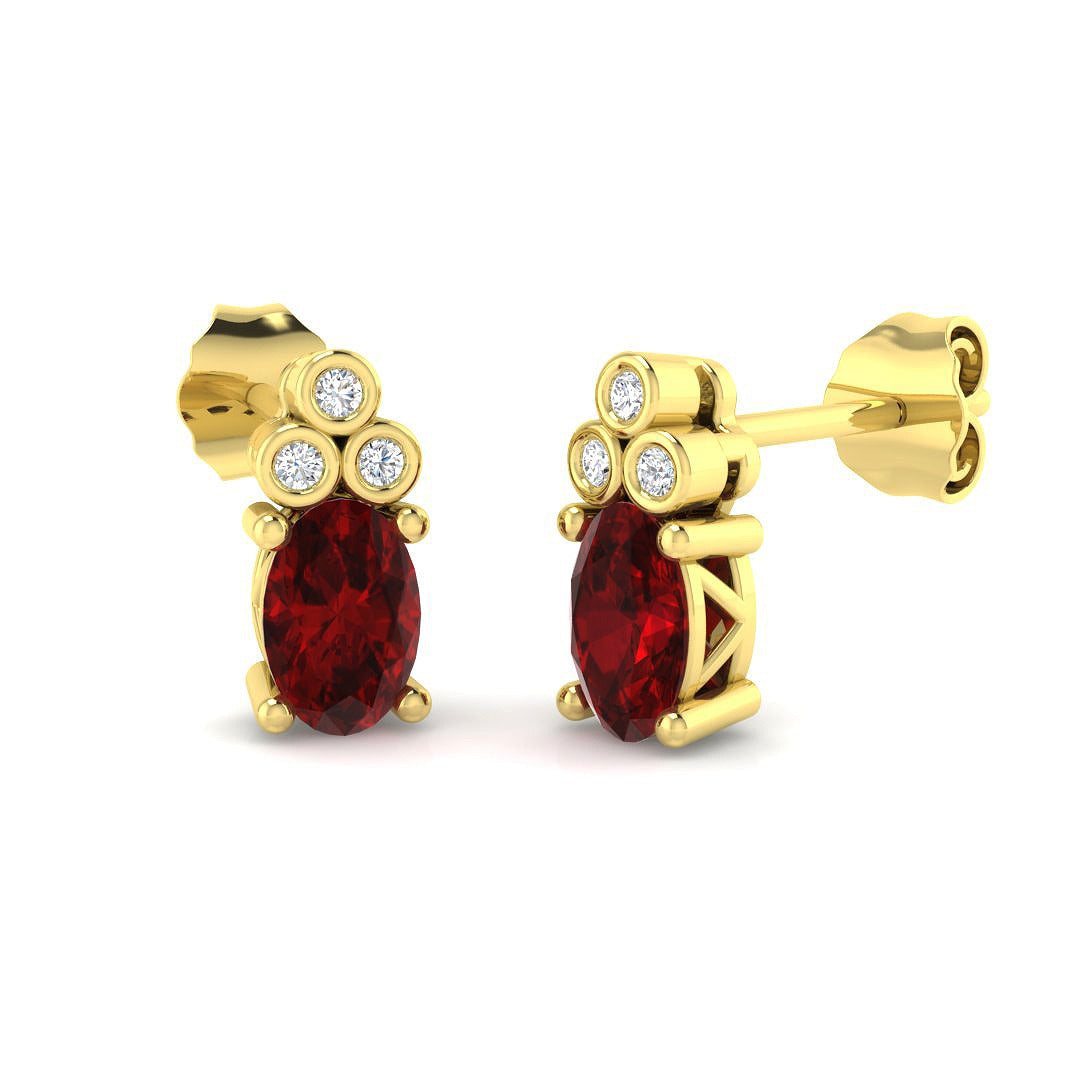 Oval Ruby with Natural Round Diamond Studs for Women