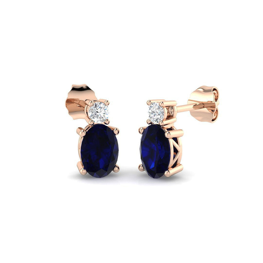 Blue Sapphire Diamond Stud Earrings in Rose Gold