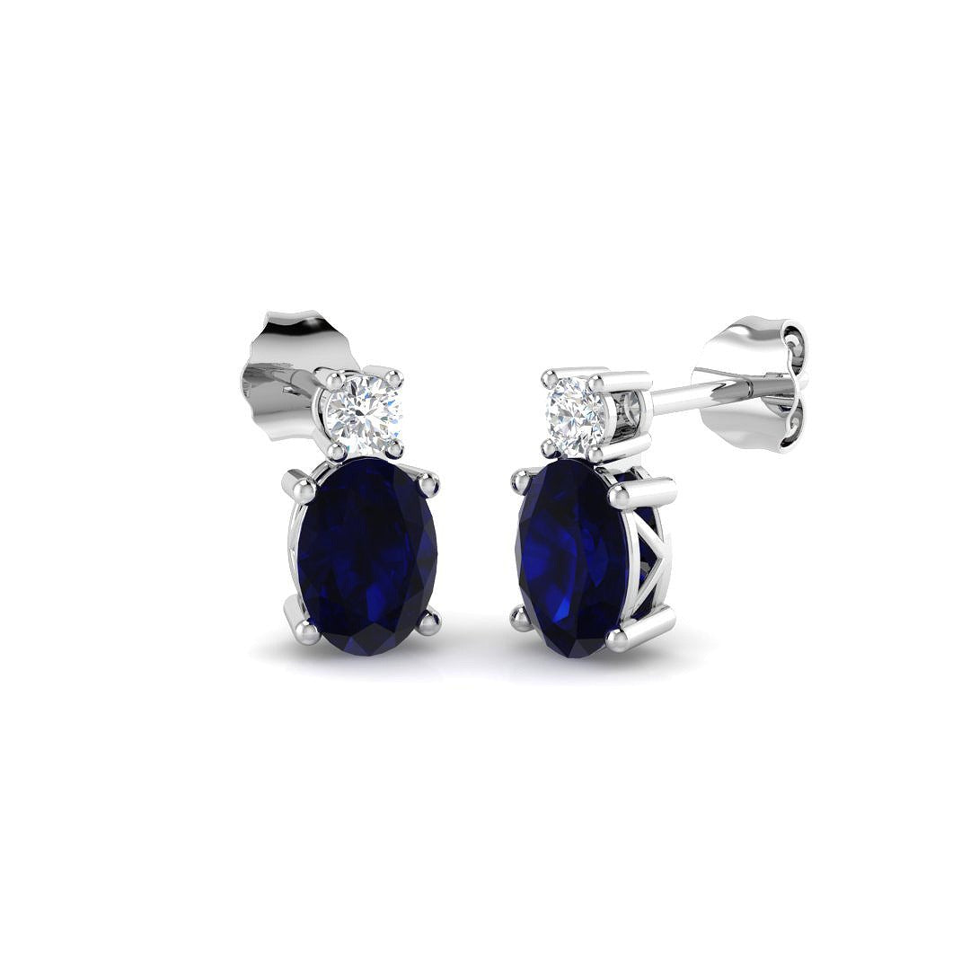 Blue Sapphire Diamond Stud Earrings in White Gold