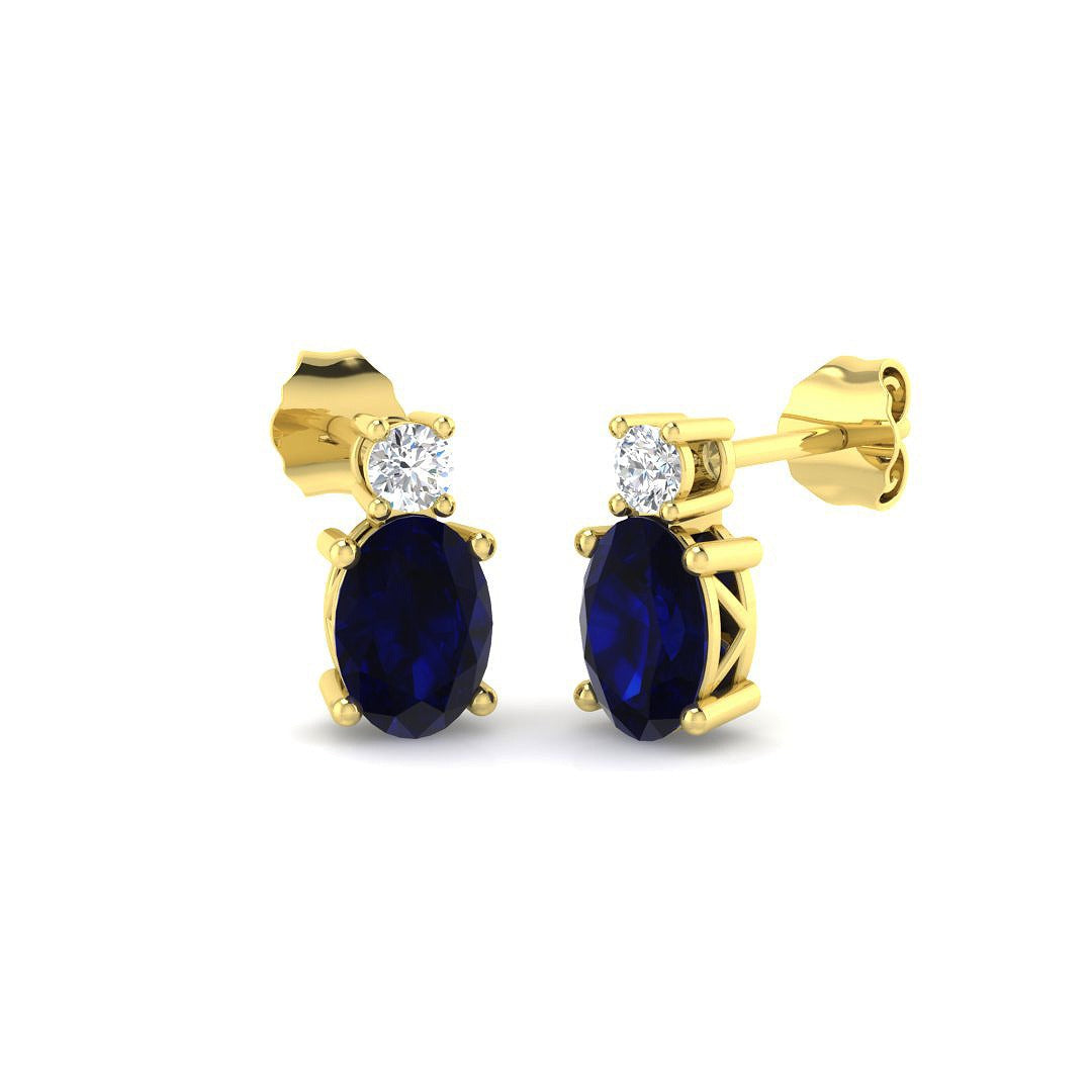 Blue Sapphire Diamond Stud Earrings in Yellow Gold