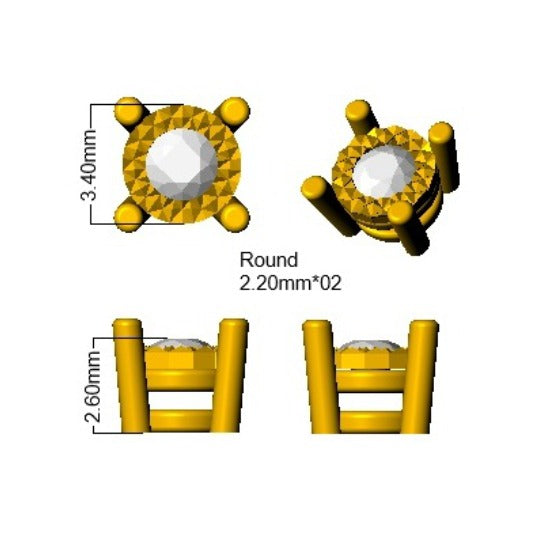 Stud Earrings with Round Cut Diamond Solitaire | Gold