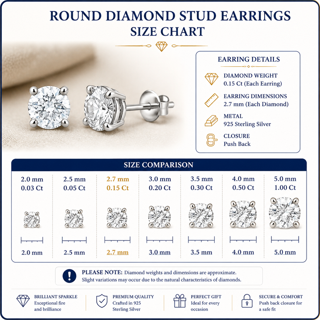 925 round lab grown diamond stud earrings
